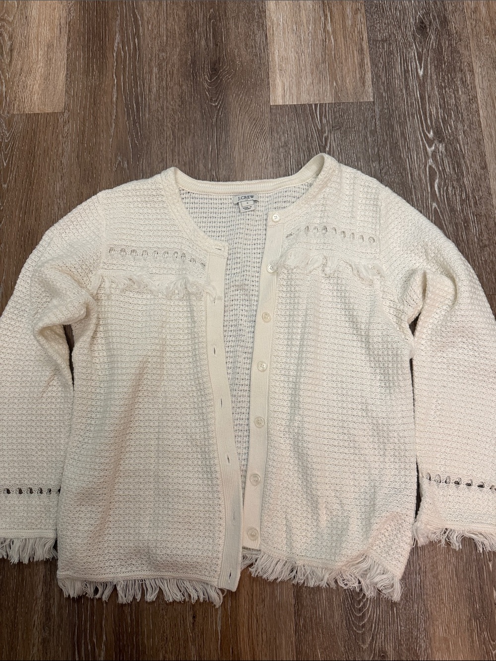 J. Crew White Fringe Cardigan Sweater